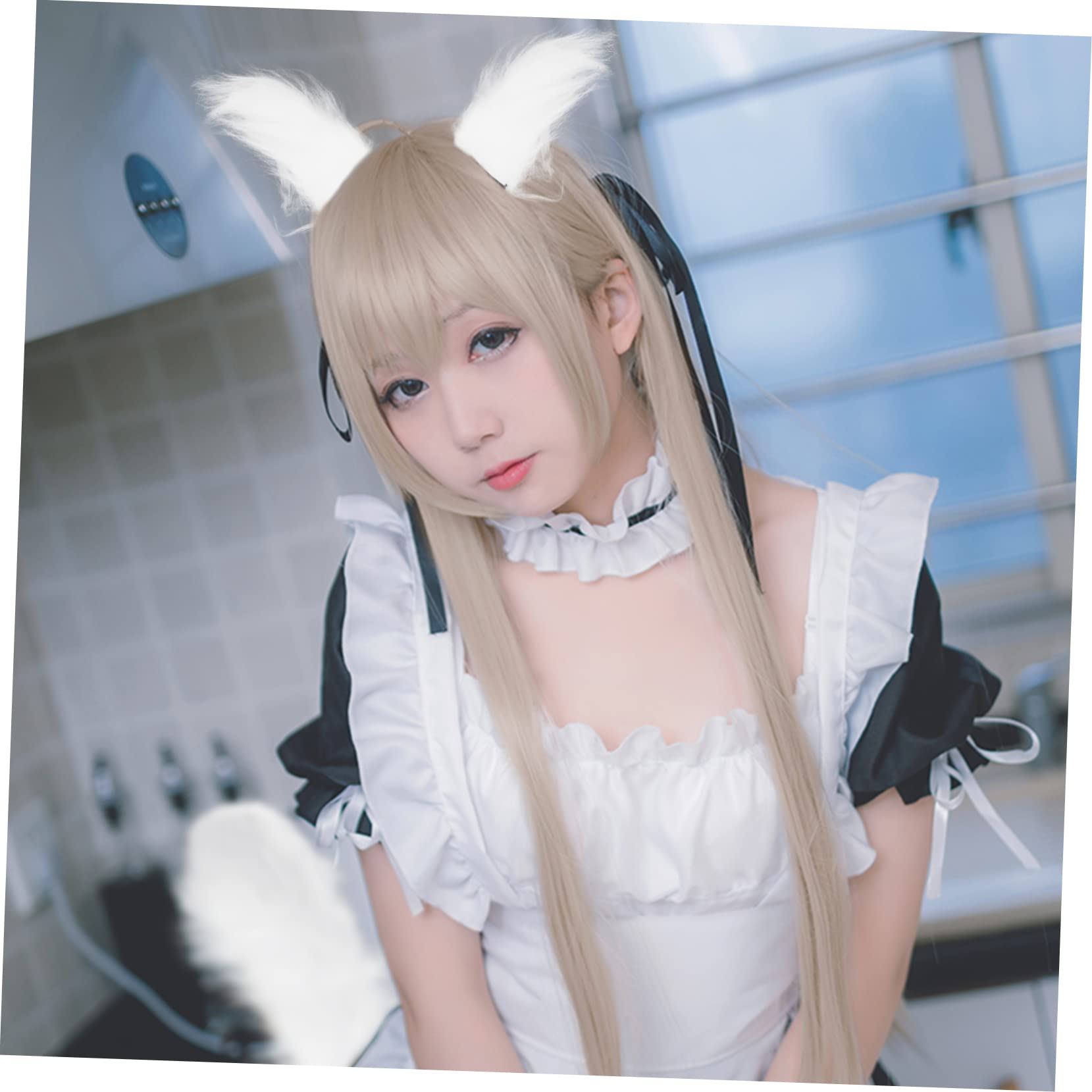 3 Sets Fuchsohren Schwanz Kunstfell Katzenohren Langer Schwanz Kostüm Kleid Zubehör Fuchsschwanz Cosplay Ornament Personalisierte Halloween Haarspangen Cosplay Kopfschmuck Stirnband Tierplüsch Weiß