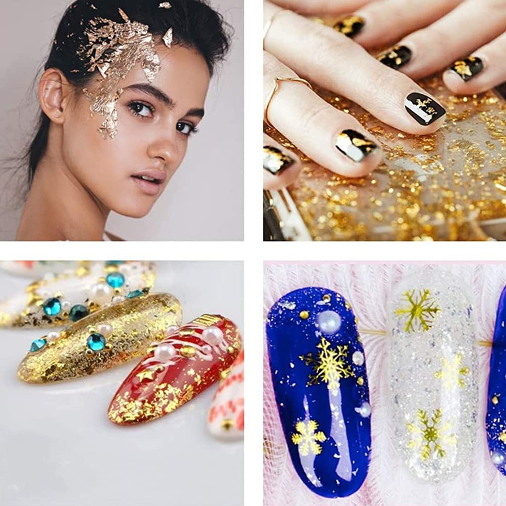 Saccgt Gold Foil Flakes for Resin 6 Colors Gilding Flakes Foil Flakes with Tweezers for Nails Painting Craft Gold Leaf, As Picture Shows