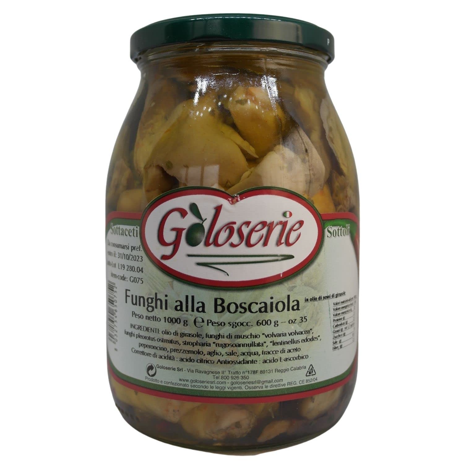 Goloserie Funghi alla Boscaiola con Porcini 5% – Funghi Sott’olio con Peperoncino, Prezzemolo e Aglio – Specialità Calabrese in Olio di Girasole (1000.GR) Ideale per Aperitivi Pasta e condimenti Vari