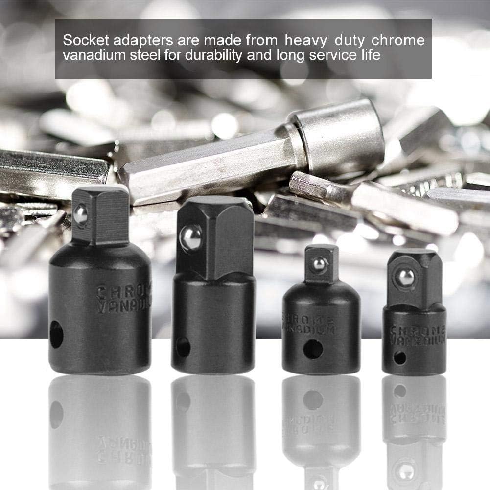 4 Piece Impact Adapter and Reducer Set Chrome Vanadium Steel Socket Adapter Reducers 1/2", 3/8", 1/4" Wrench Adapter (Black)