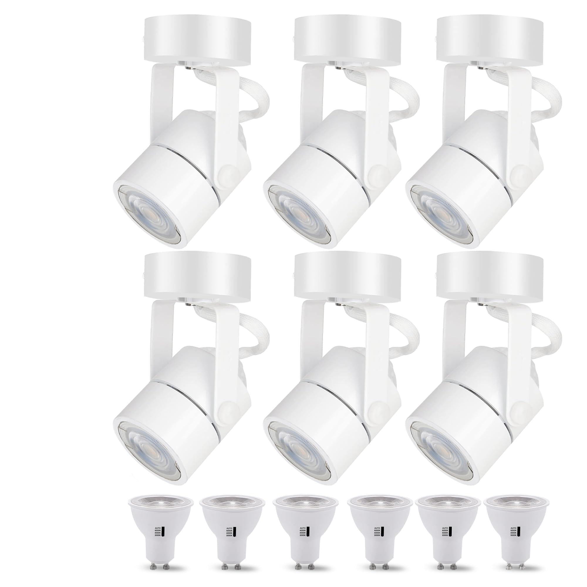 Set di Illuminazione LED Bianco Regolabile di Luminosità, Testa per Binario GU10 10W 3CCT con 2x1m Binario Tipo H, 3000K/4000K/6000K Regolabili, Faretti da Soffitto Commerciali con 6 Lampade GU10 Sost