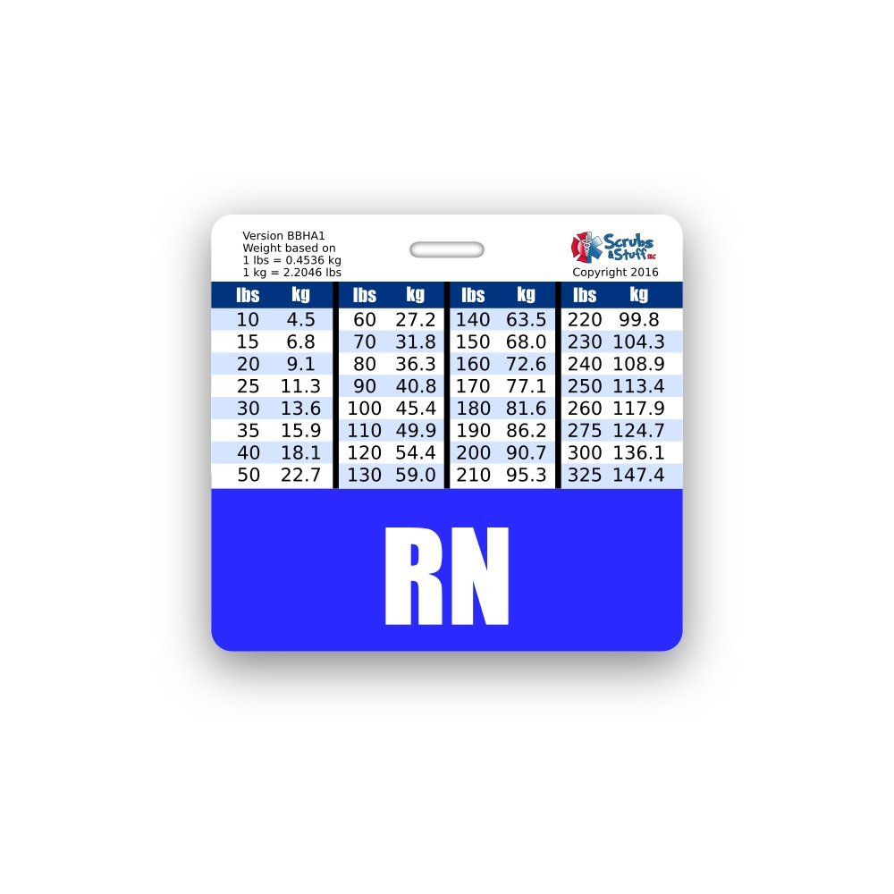 RN Badge Buddy Horizontal w/Height & Weight Conversion Charts (Blue)