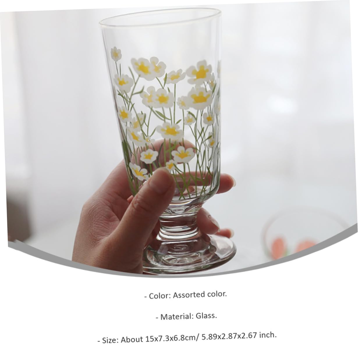 OFFSCH Unique Daisy Pattern Glass Cup Vintage Beverage Glasses Milk Tea Juice Cup Set of 1