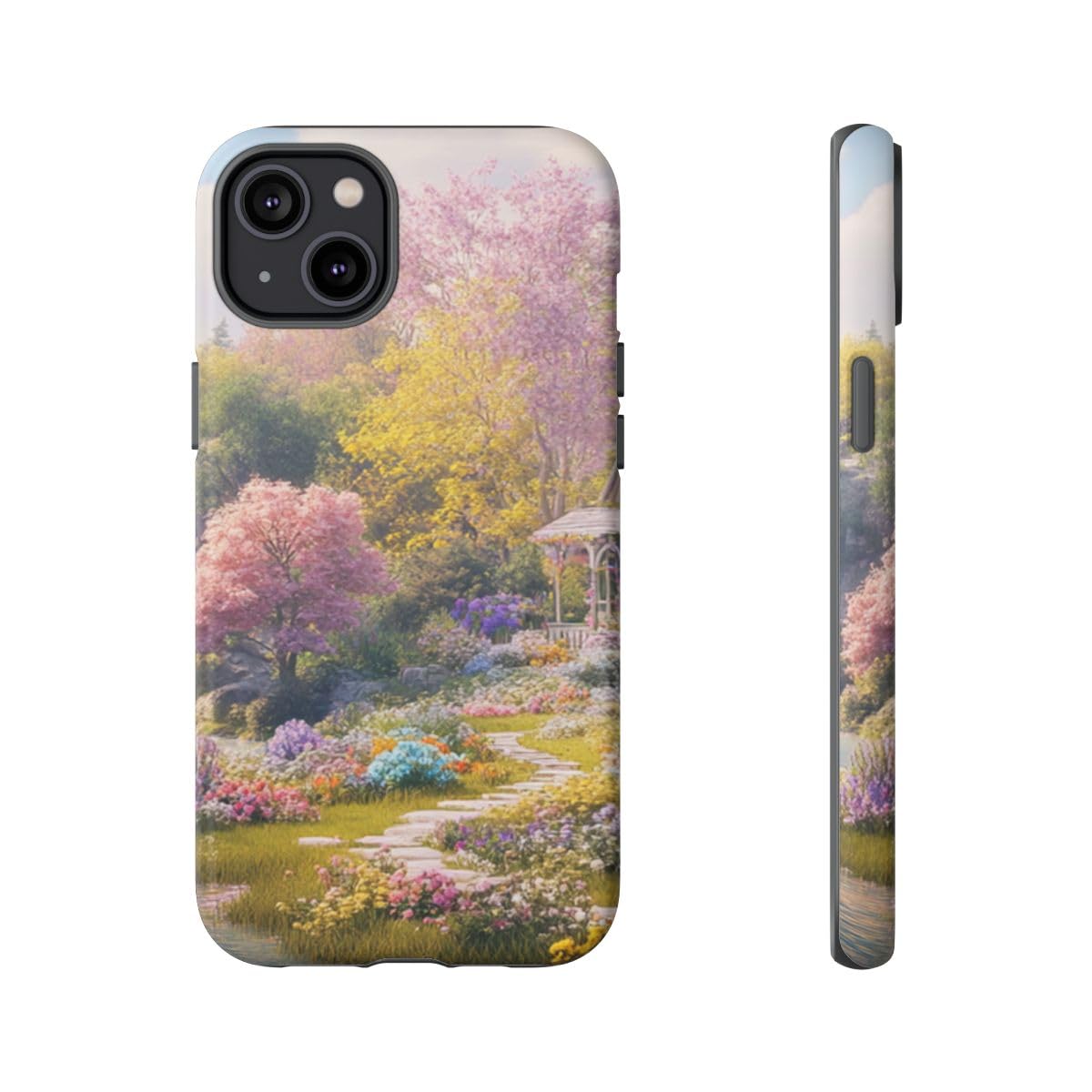 Coque iPhone 14 Plus cottage fleuri cascade rigide et mate