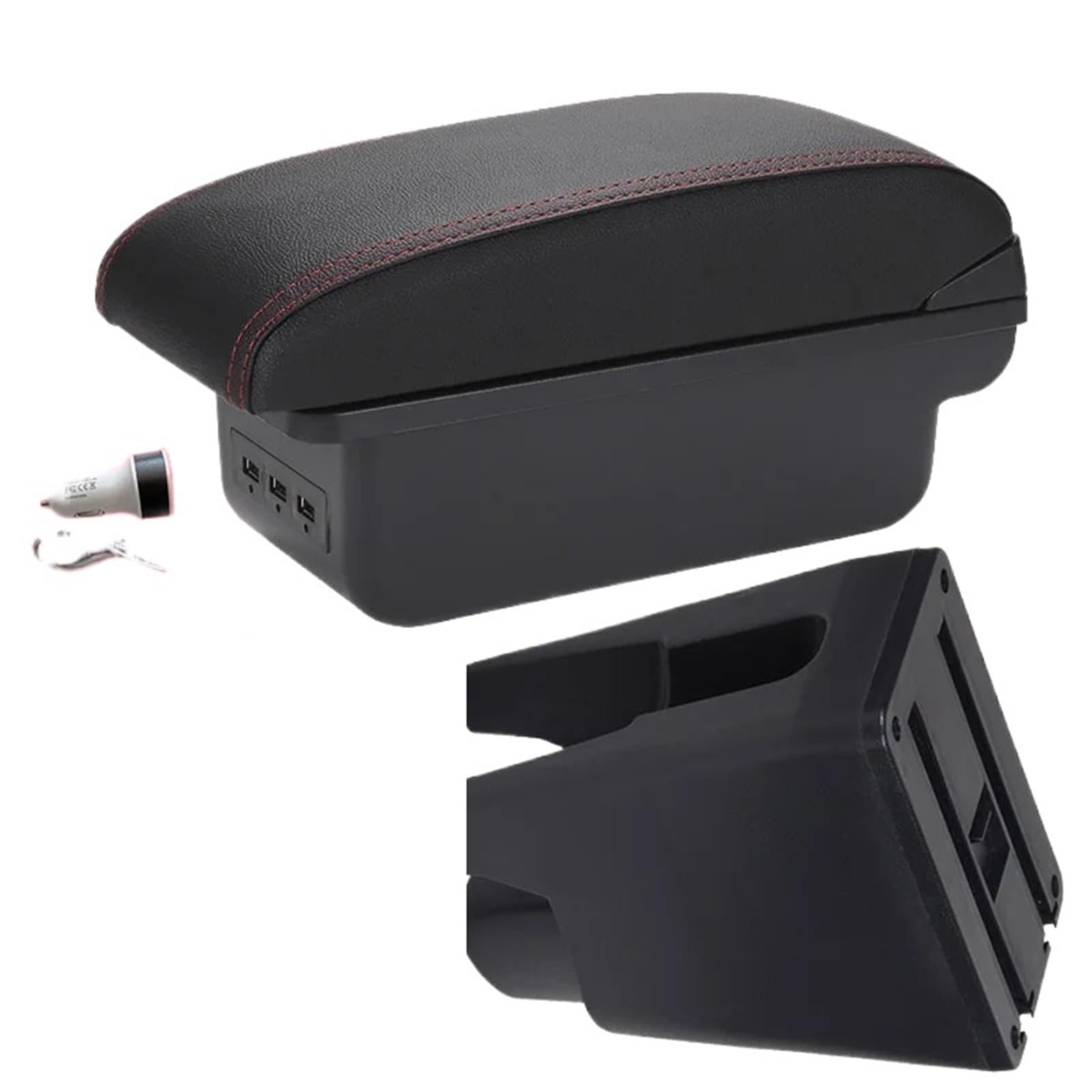 NOKRGQW Car Armrest Box For Citroen For C1 For Peugeot 107 For Toyota Aygo BJ Armrest Car Accessories(B1 Black red 3USB)