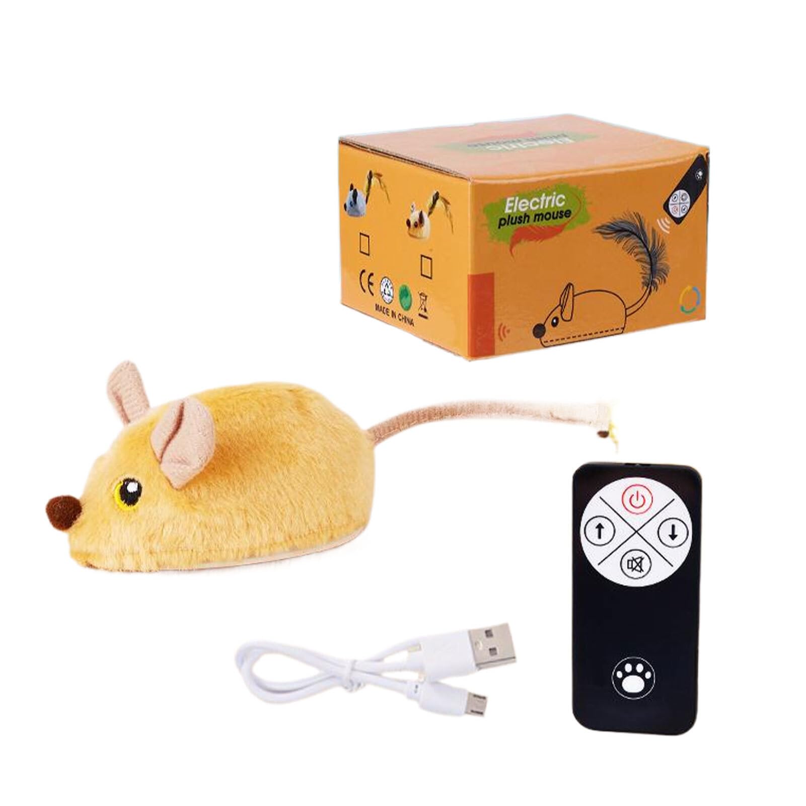 CLSSLVVBN Remote Control Interactive Cat Toy Pets Entertained Remote Control Mouse Cat Toy Plush Interactive Toys For Cats, Yellow, Remote control model