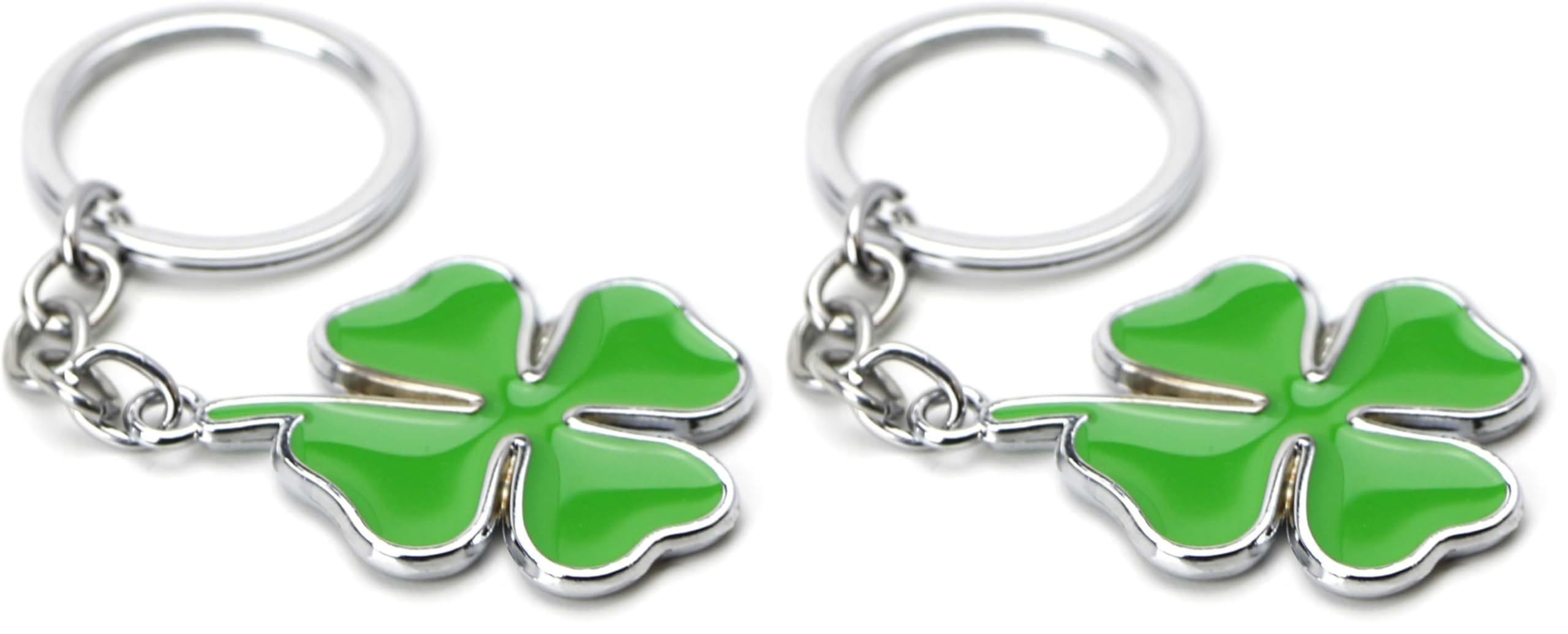 iJDMTOY Chrome Finish The Lucky Quadrifoglio Four Leaf Clover Cloverleaf Key Chain Ring Keychain