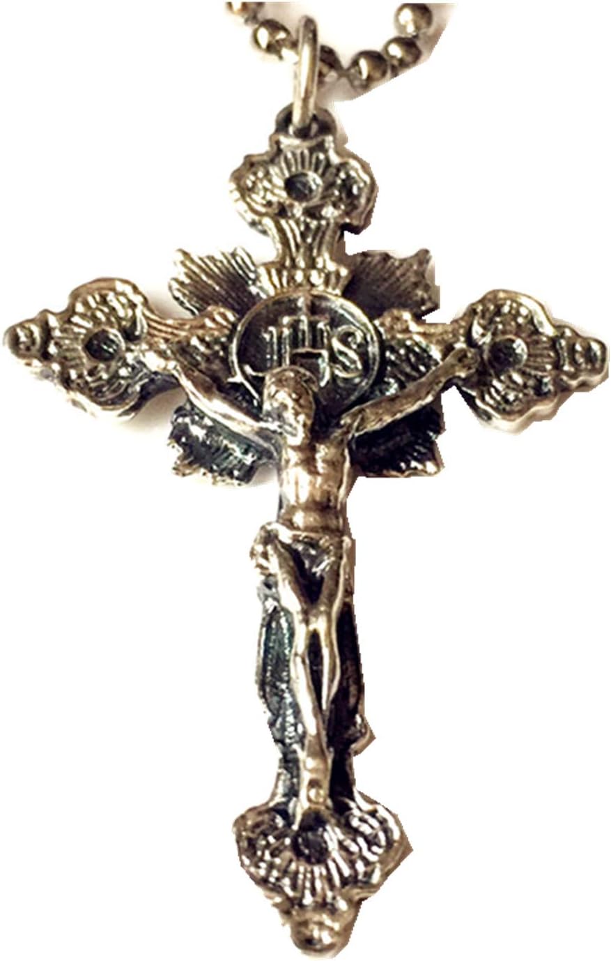 elegantmedical S925 Sterling Silver Large Crucifix Cross rosary part necklace pendant catholic gift