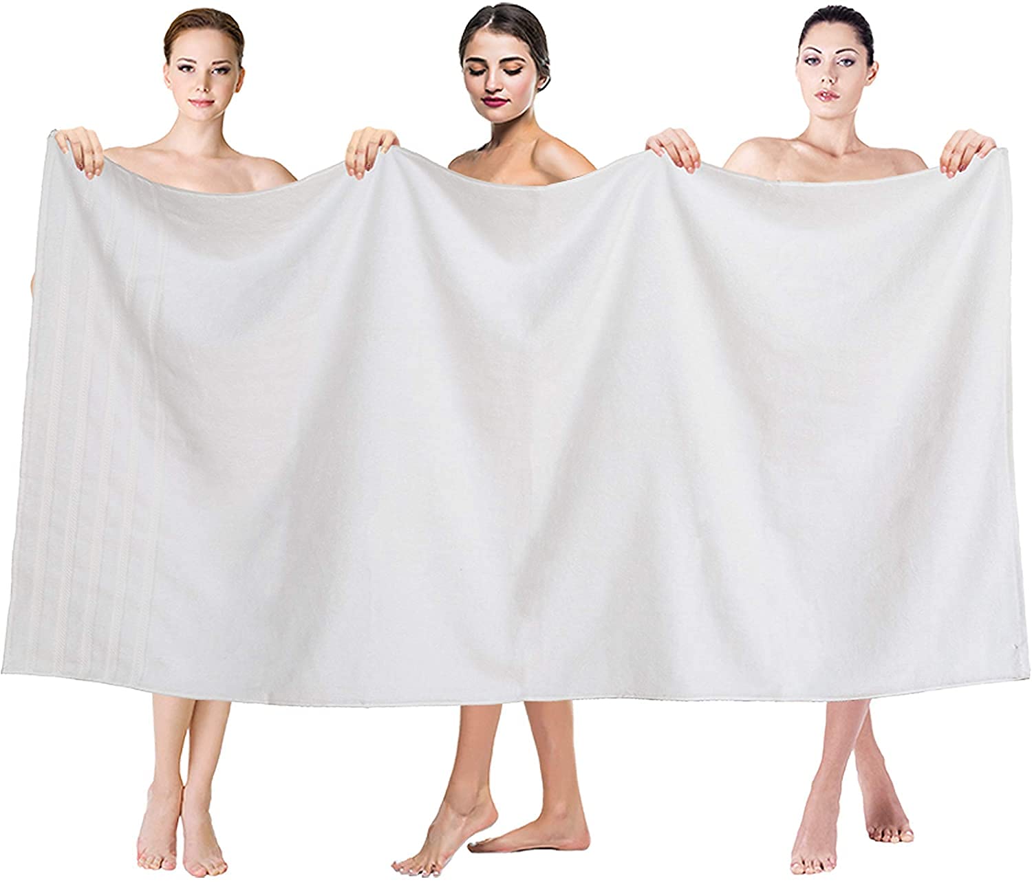 TIQH100% Zero Twist Cotton Highly Absorbent and Quick Dry Extra Large Soft Touch Bath / Beach Towel (White)