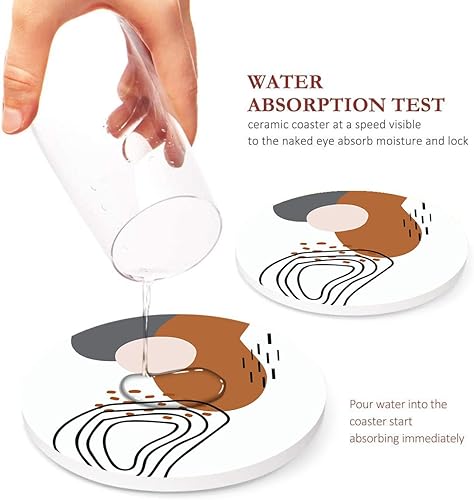 Miniatura 3 de Juego de 6 posavasos para bebidas, estilo bohemio, estético, dorado, retro, absorbente, redondo, con base de corcho y soporte de metal, regalo para