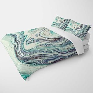 YANFENQI Full Duvet Cover Boho Blue Imitation Marble Modern Farmhouse Bedding for Kids Teens Adults (Full,80