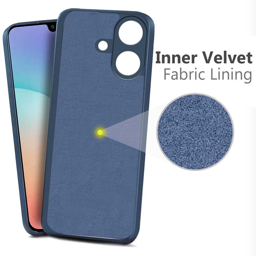 Image of Fashionury Liquid Silicon Back Cover for Samsung Galaxy M17e 5G / F70e 5G / M07 / F07 / A07 / A07 5G | Camera Protection | Inner Velvet Fabric | Anti-Fingerprint | Ultra Slim Case (Blue)