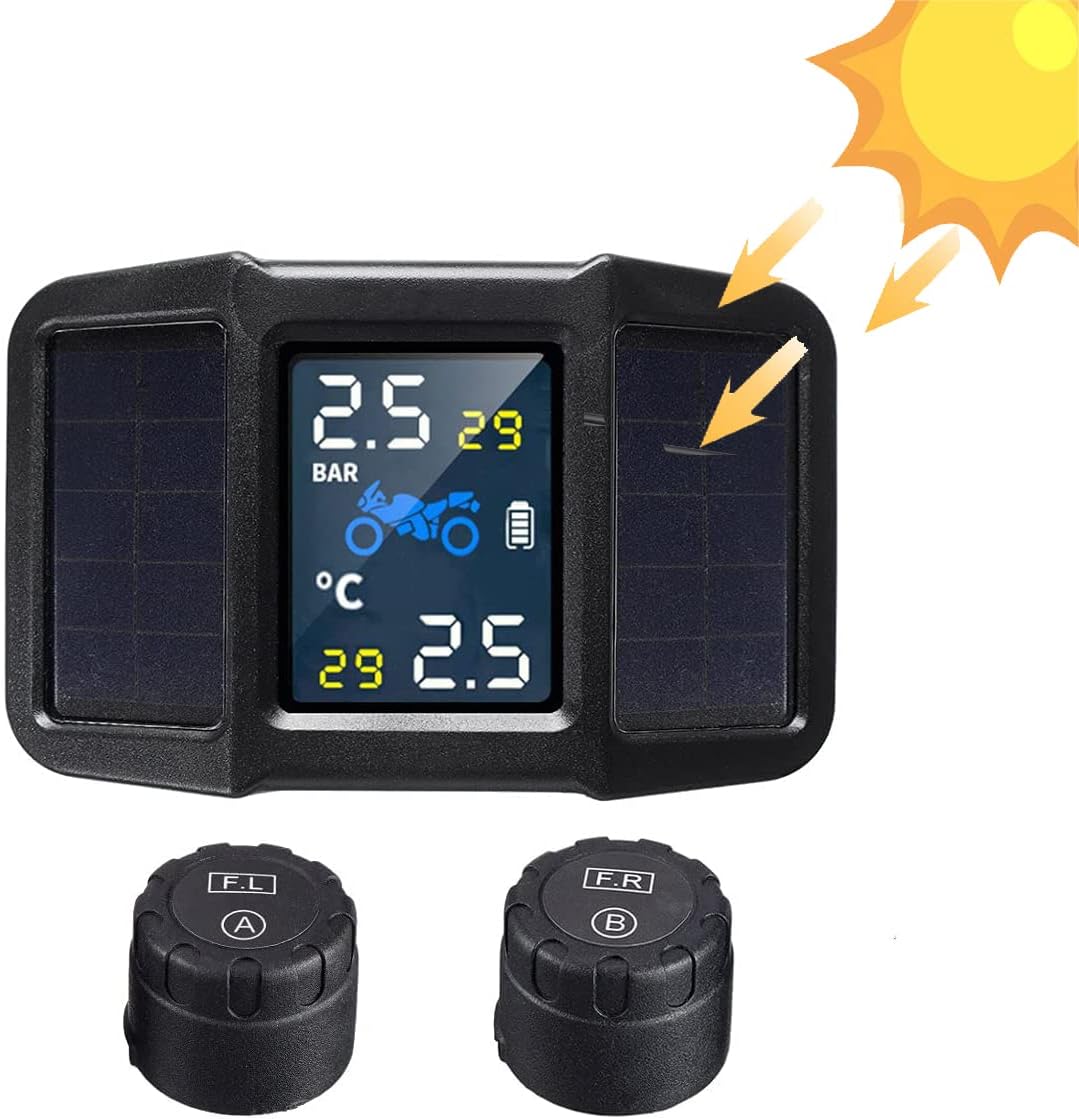 Skyshopยฎ C410 Solar Motorcycle/Bike TPMS Tyre Pressure Monitoring System | External Sensors | Water Resistant | Real-Time Pressure & Temperature | Support Bike/Scooty