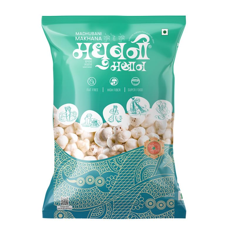 madhubani makhana | inspired by mithila’s art & culture, these handpicked makhanas blend purity, heritage & wellness – a true taste of tradition in every bite. (pack pf 1)