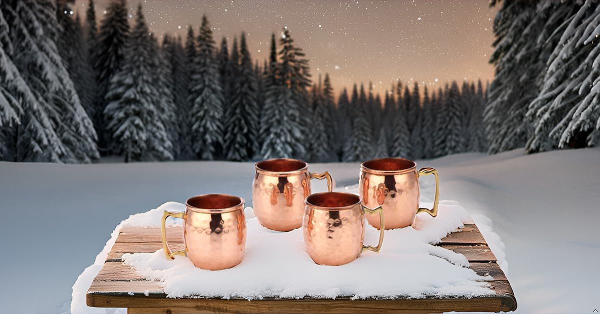 PARIJAT HANDICRAFT 2 Oz. Solid Copper Mini Moscow Mule Shot Mug, Set of 4 Authentic 100% Solid Copper Hammered Moscow Mule Mug 2-Oz Shot Glass - Set of 4