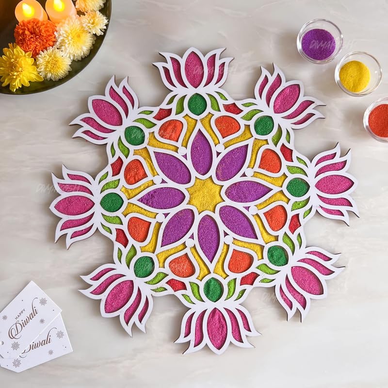 Divyakosh Lotus Flower Rangoli Making Stencils (Size 11 Inch) wit...