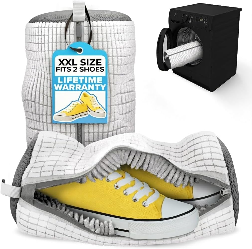2 Pcs Reusable Shoe Washing Machine Bag, XXL with Zipper, White