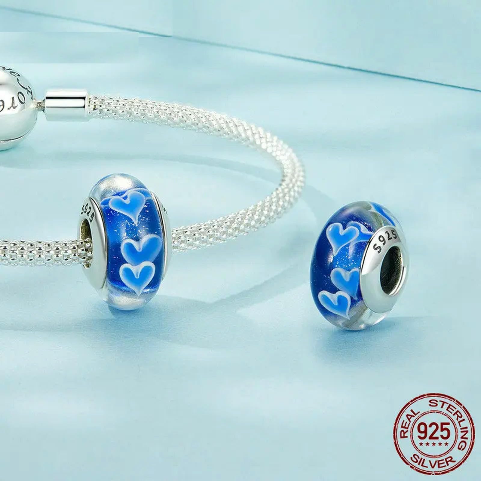 Dijes de corazón azul para mujer, joyería de plata de ley 925, para pulseras, accesorios DIY