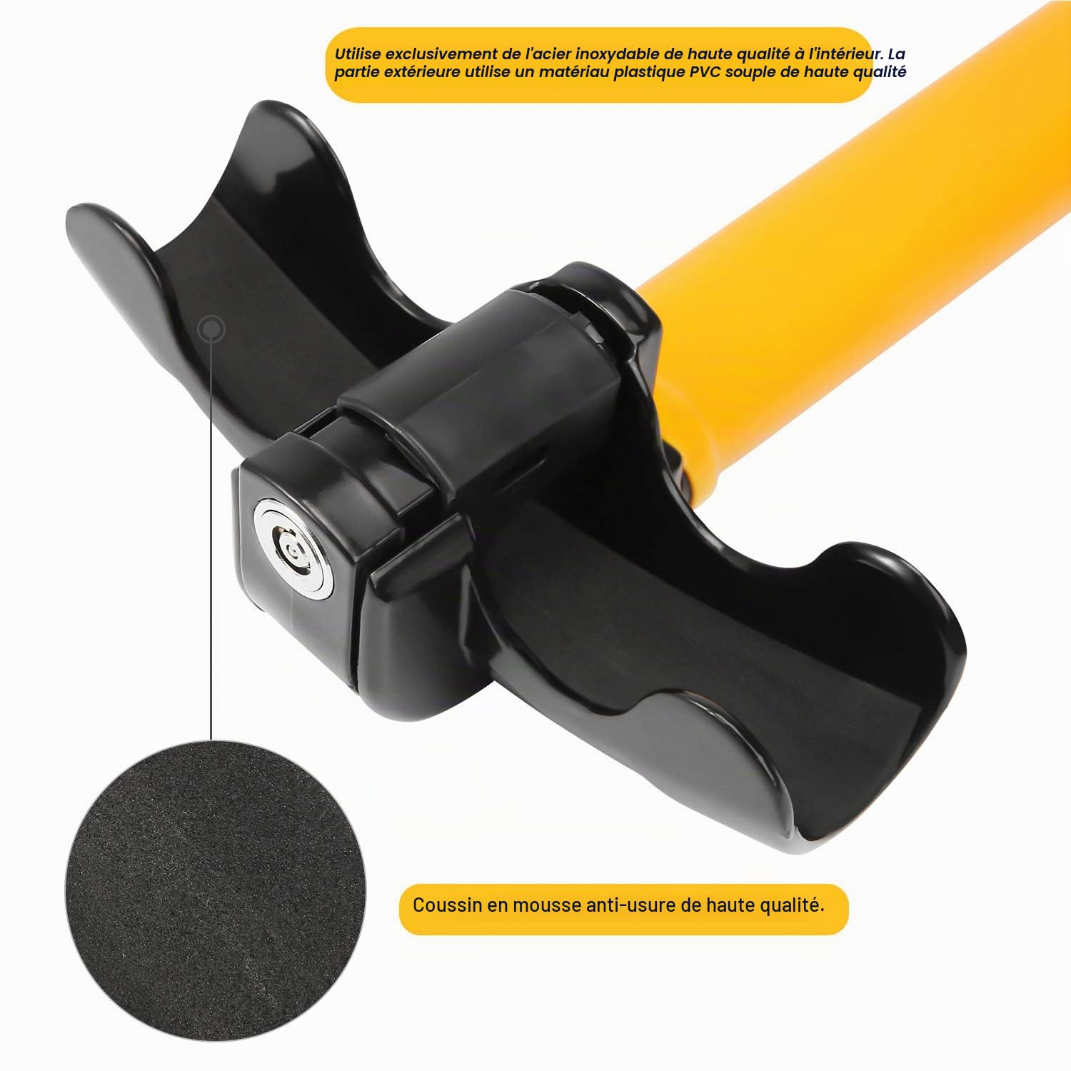 Antivol de Voiture Volant Sécurité Car Steering Wheel T-Lock avec 2 Clés, pour Ouverture Inférieure à 4cm