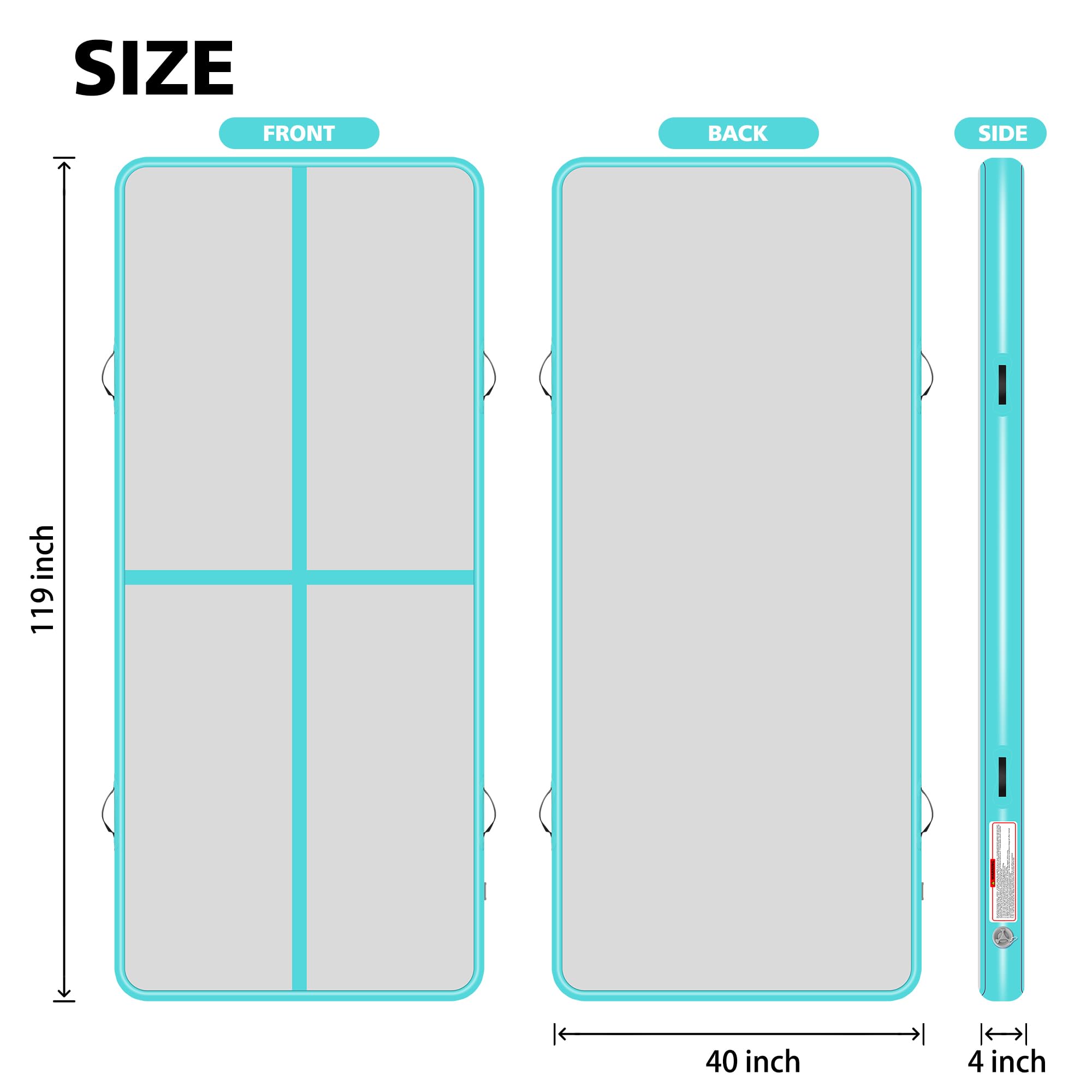 BPB Tapis de gymnastique gonflable. Tapis de gymnastique gonflable de 3 m pour usage domestique, entraînement, gymnastique, yoga, Pilates, arts martiaux, la plage, la mer