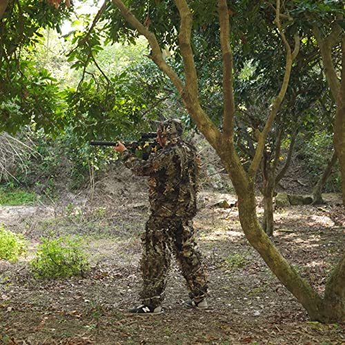 Tongcamo Jacht Ghillie Camouflagepak voor hoogte 1,25-1,43 m, 3D bionisch design, pak, camouflagekleding, jas en broek, camouflagekleding voor jacht, wildfotografie, vissen, vogelobservatie
