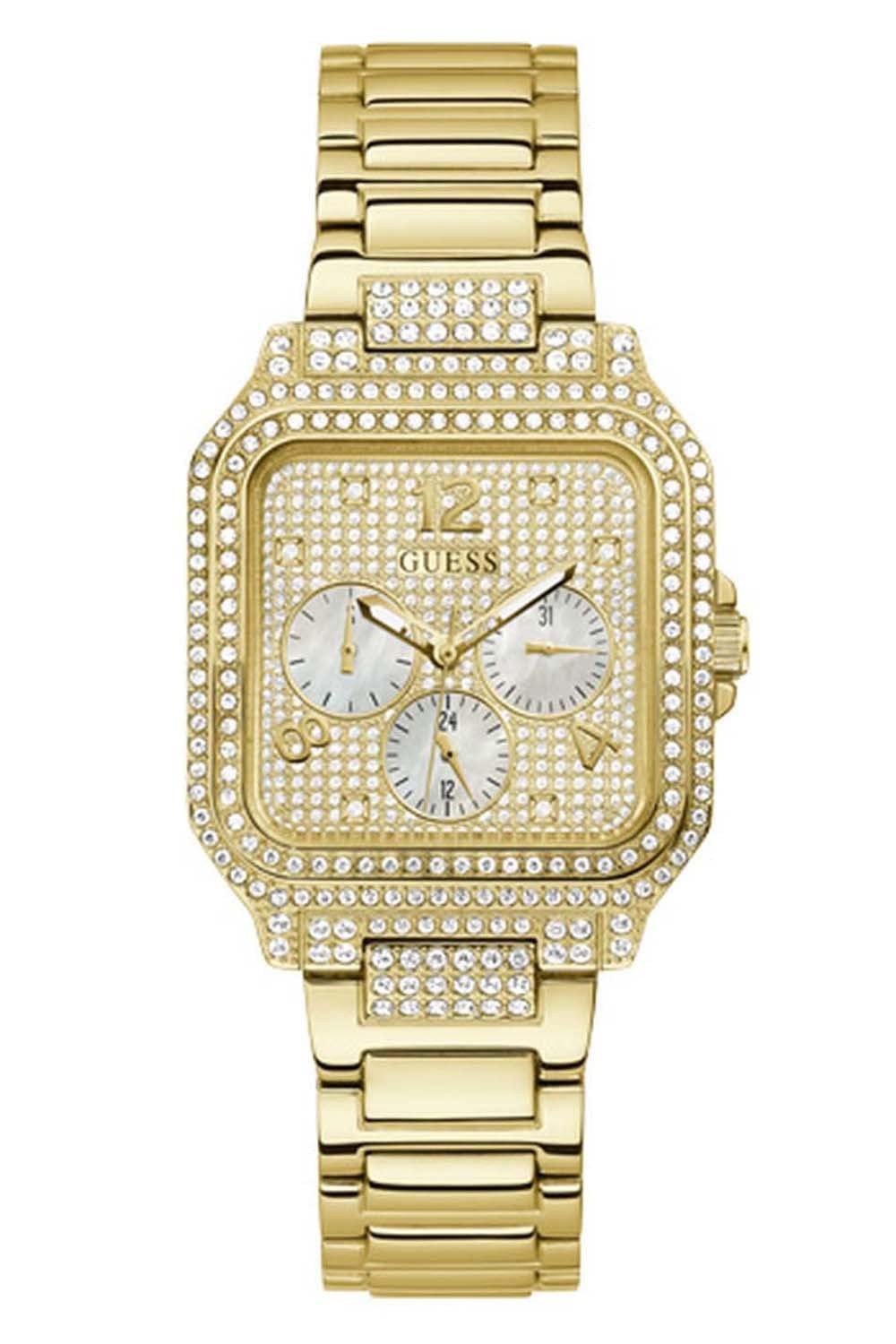 GUESS Womens 35 mm Deco Champagne Dial Stainless Steel Analog Watch - GW0472L2