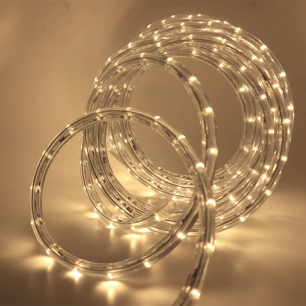 HEGEHE Mains Powered Tube Light Ribbon with Power Cord, 220V PVC Round LED Strip Rope Lights, IP67 Waterproof for Outside Garden Corridor Fence Festival Xmas Christmas Party Decor (Warm White, 2m)