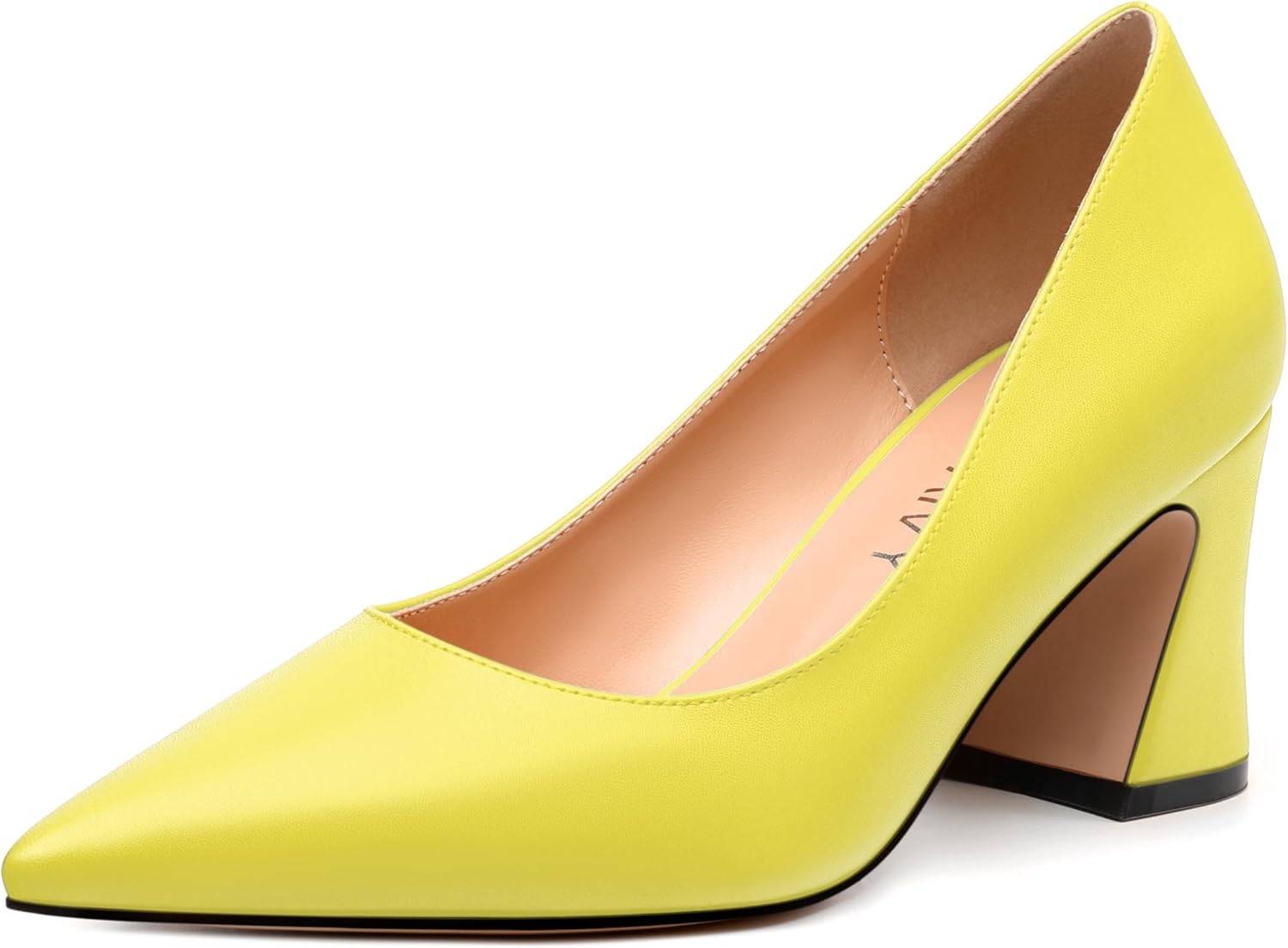 Women's Pumps, Pointed Toe Mid Chunky Heels, Slip On Fashion Solid Matte Pumps for Daily Working Wedding