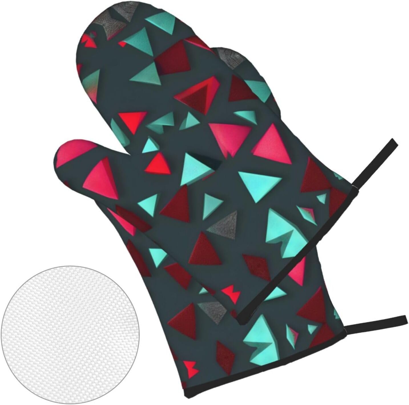 Triangular pattern Oven gloves and heat-resistant mat 4-piece set. Suitable for grilling, microwave oven frying, and baking