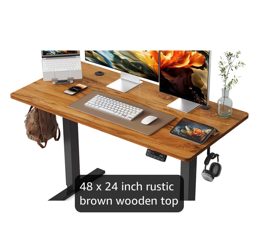 YIHAYO Electric Standing Desk, 48 x 24 Inches Stand Up Desk with Splice Board, Adjustable Height Desk, Computer Desk for Home Office, Black Frame/Rustic Brown Top
