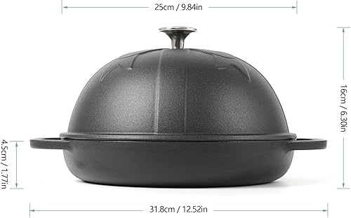 Miniatura 2 de HAWOK Horno de pan de hierro fundido con tapa Cloche, diámetro de 9.8 pulgadas9.8 in, bandeja para hornear de masa madre, negro pre-sazonado