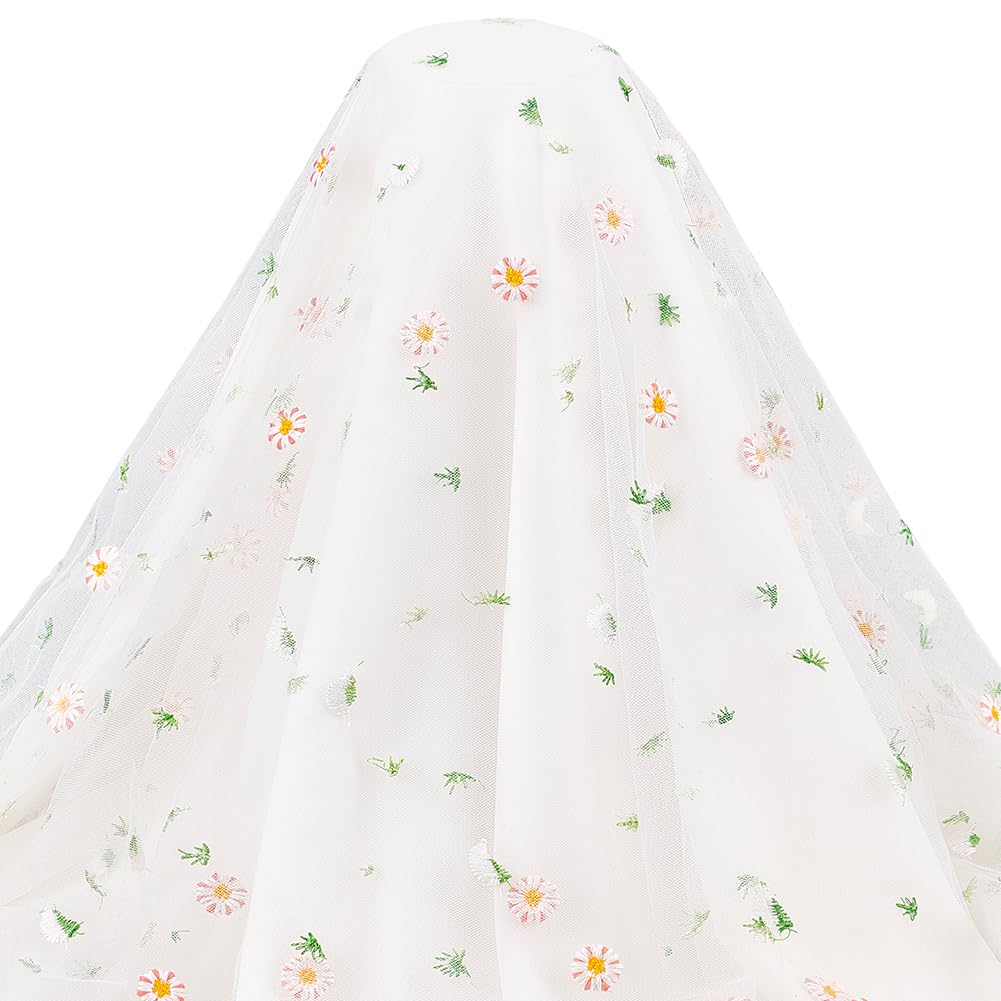 Tessuto in pizzo ricamato con fiori 3D, per costume da ballo, abito da sposa, gonne, 130 cm di larghezza (91 cm, pesca