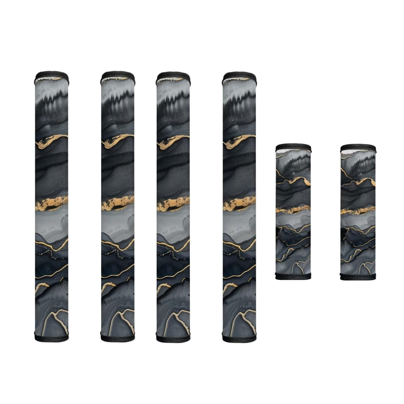Refrigerator Microwave Door Handle Covers Set of 6 Washable Kitchen Appliance Decor Handles Decorative Microwave Dishwasher Door Cloth Protector, Marble Black Gold