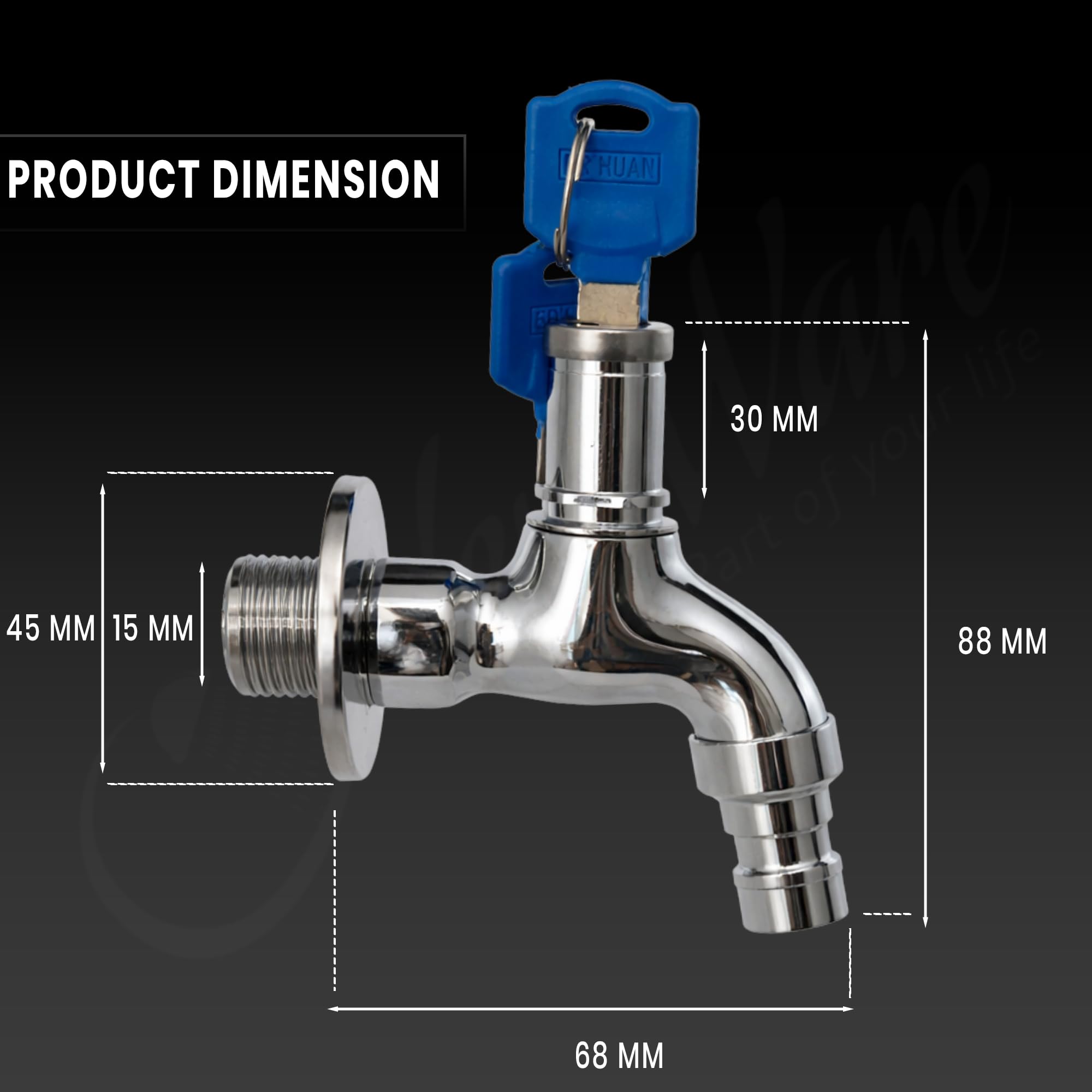 New Ware Lockable Water Tap with Key Brass Pillar Cock with Hose Nozzle Anti Theft Garden Outdoor Faucet for Washing Machine Bathroom Kitchen Tap Connector Heavy Duty Rust Proof Durable Design 1