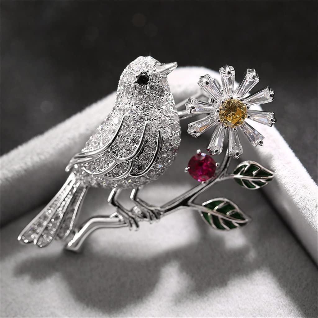 Niedliche Vogel-Blumen-Brosche für Damen, weibliches Tier-Brosche, Anstecknadel für Kleid, Mantel, Zubehör