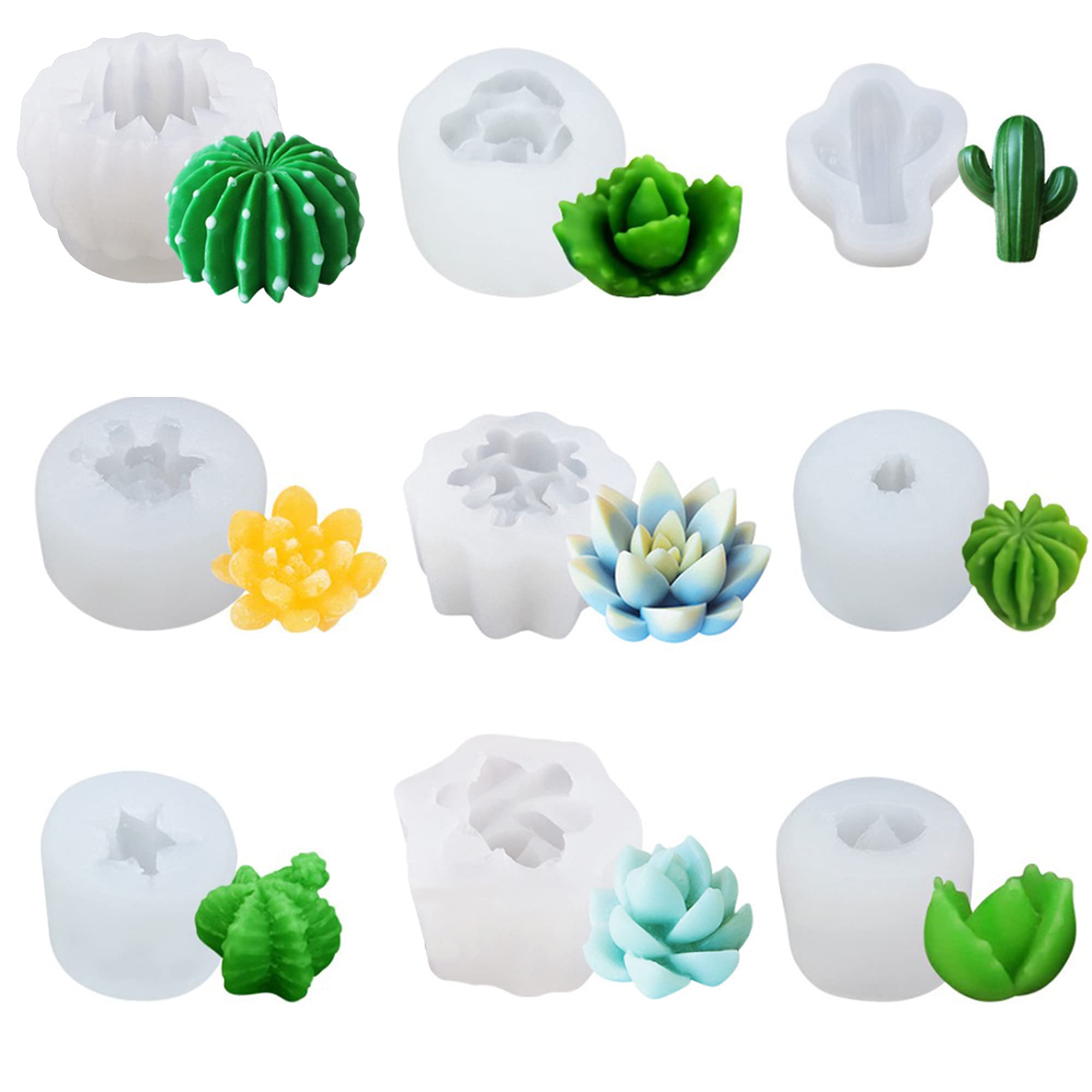 Woohome 9 PCS Succulent Silicone Mould, Cactus Flower Resin Casting Moulds Epoxy Resin Plants Mould for Making Cake, Chocolate, Handmade Candle, Fondant, Epoxy Resin, Polymer Clay