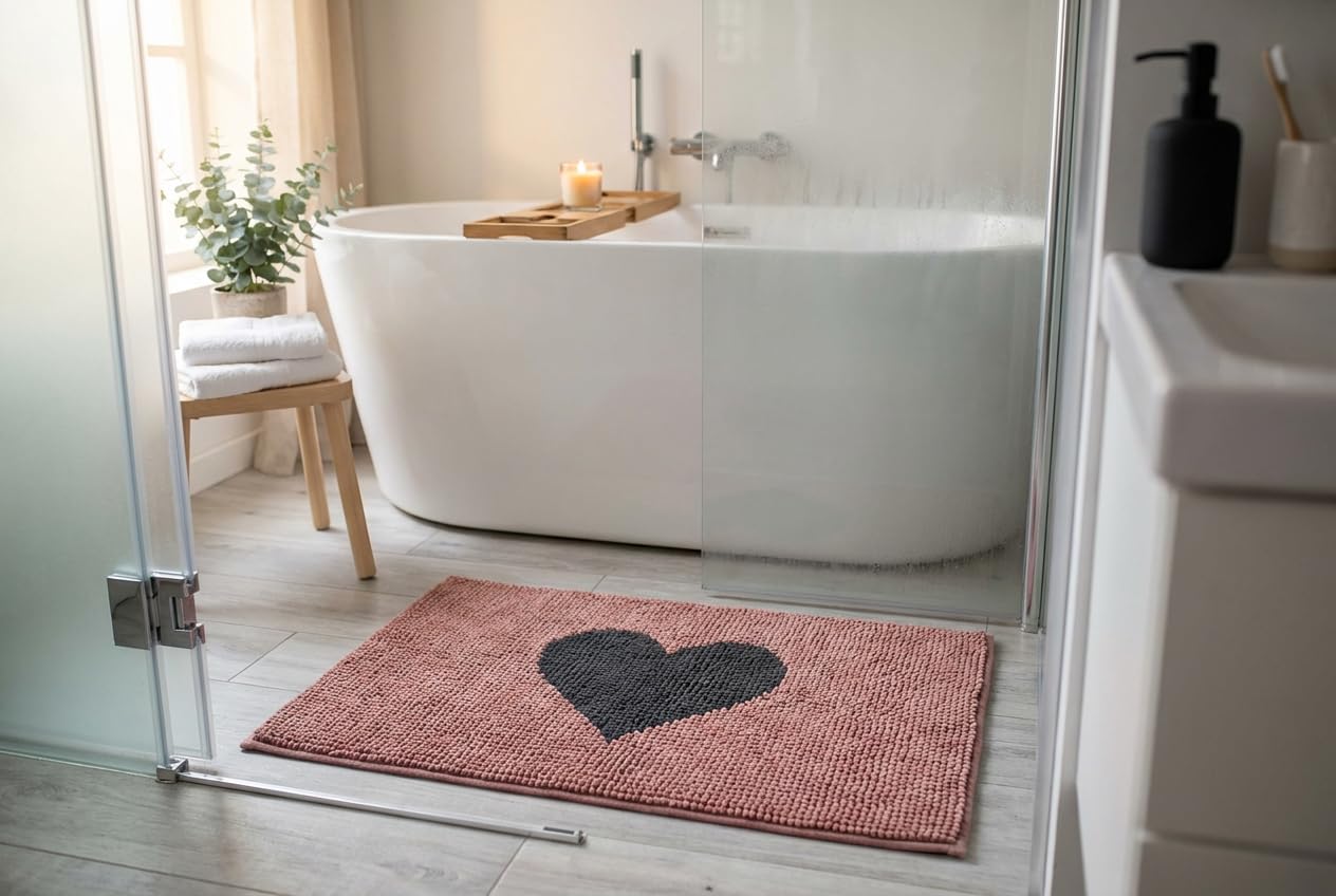 Tapis de bain lavable en machine l&j Shaggy rose très absorbant et sûr pour lavabo