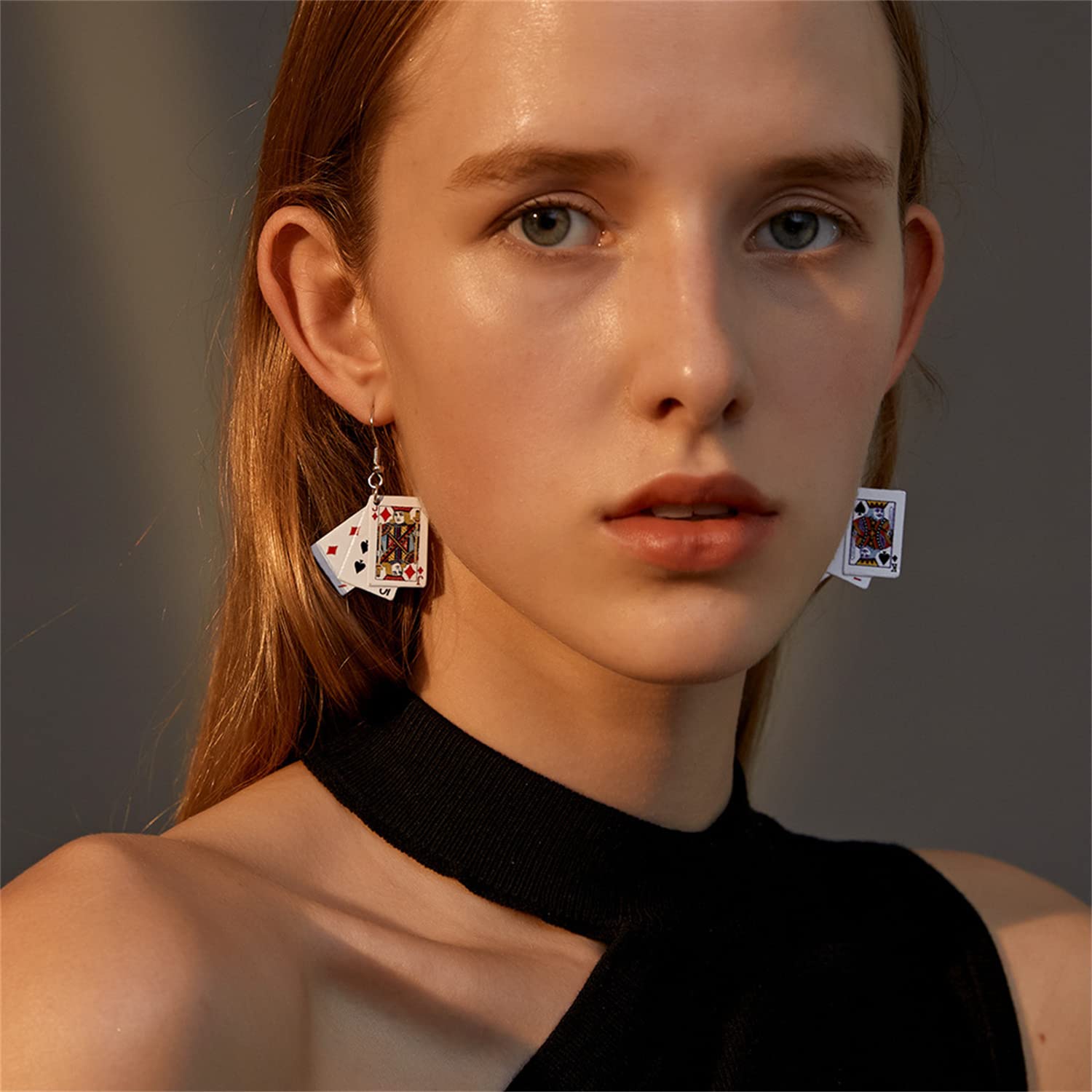 Personality Poker Dangle Earrings Cool Funny Simulate Metal Alloy Game Playing Cards Earrings for Women Unique Gambling Casino Bridge Jewelry Gifts