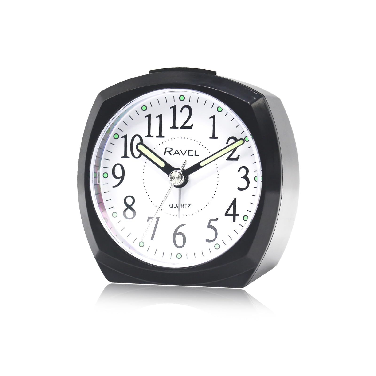 Ravel - Midsize Small Two Toned Pastille Alarm Clock with Snooze and Light - Analogue Quartz - RC047.3 - Black