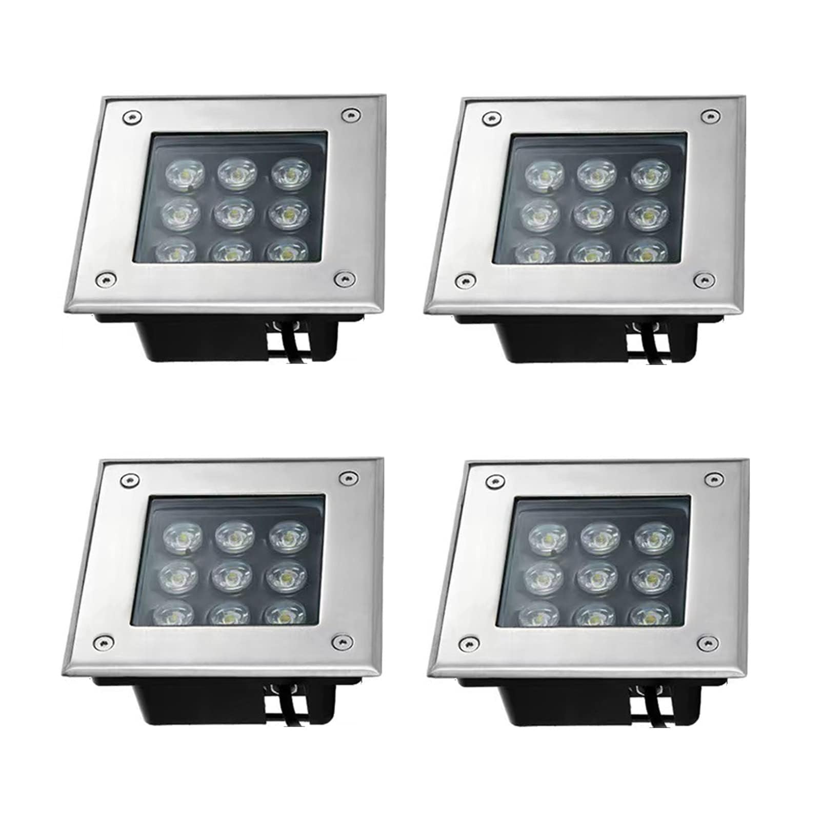 Generisch Lampa ogrodowa LED, zestaw 4 reflektorów LED do zabudowy na drogi – wodoszczelne oświetlenie zewnętrzne IP66, kwadratowe lampy stojące do zabudowy, do ogrodu, na wjazd, taras i stopnie