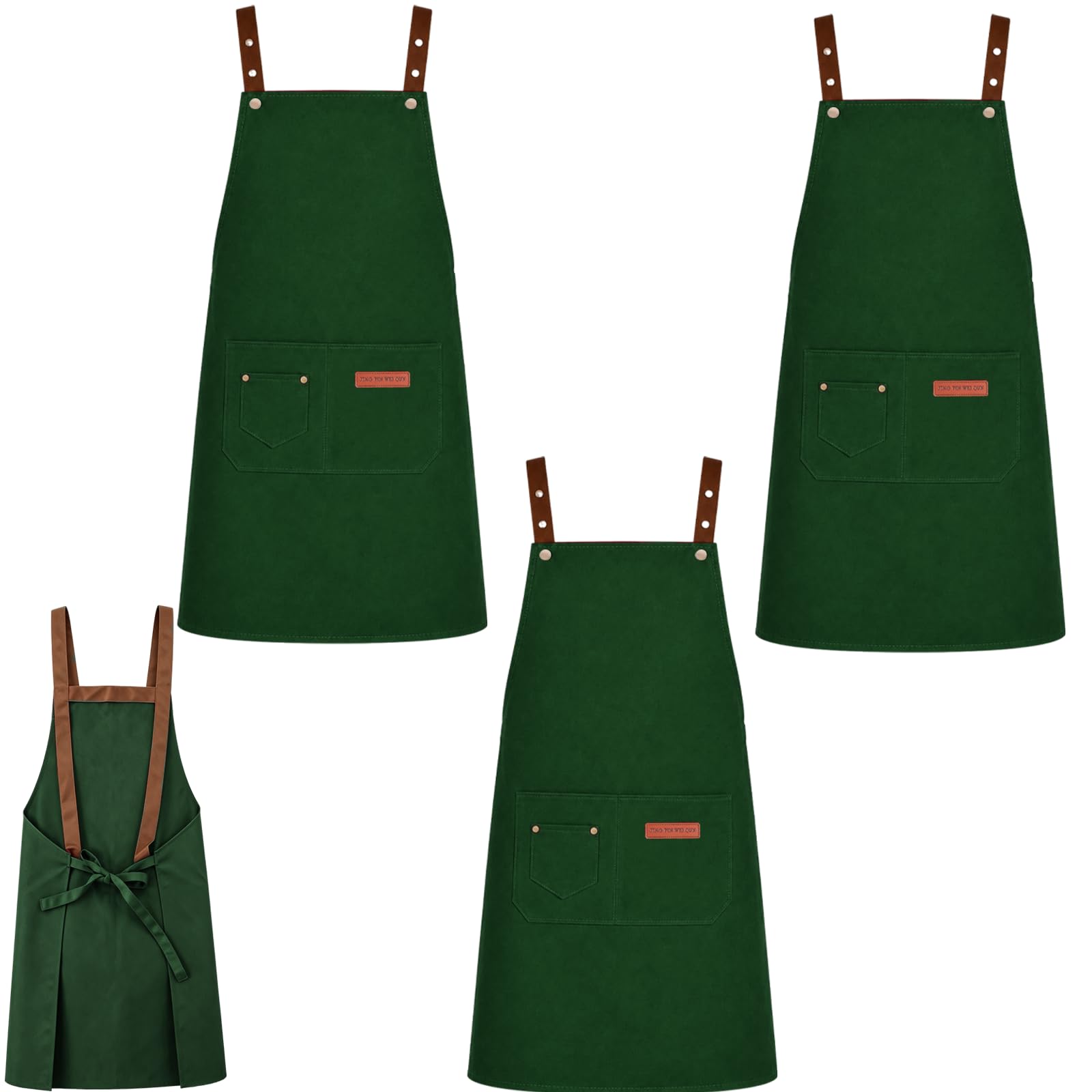 YKUKIZEE 3 Pack Green Chef Apron Catering Apron Cooking Aprons with Pocket
