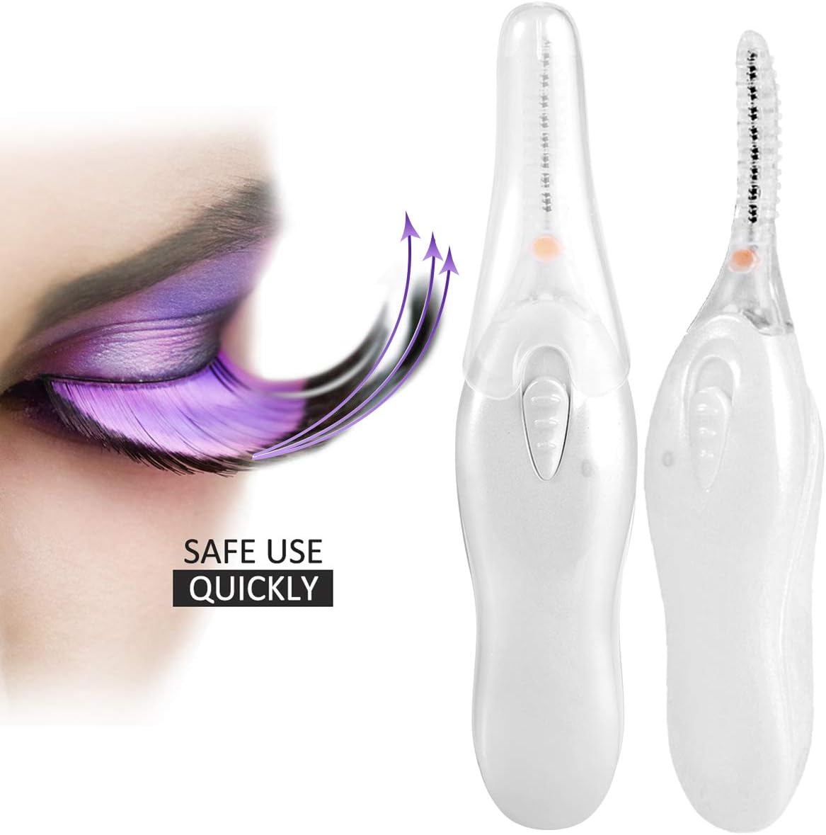 Best Heated Eyelash Curler Mini Cute Hot Electric Eyelash Curler Brush Portable Makeup Eye Lashes Curling Tool Enhancer Pen With Comb Design Rechargeable Professional(White)