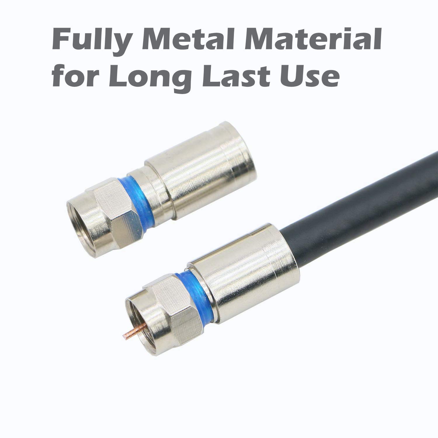 Cortador de cable coaxial, kit de herramientas de compresión para cable coaxial Techtoo, pelacables para F RG6 RG59 con 20 conectores de compresión de metal F coaxial