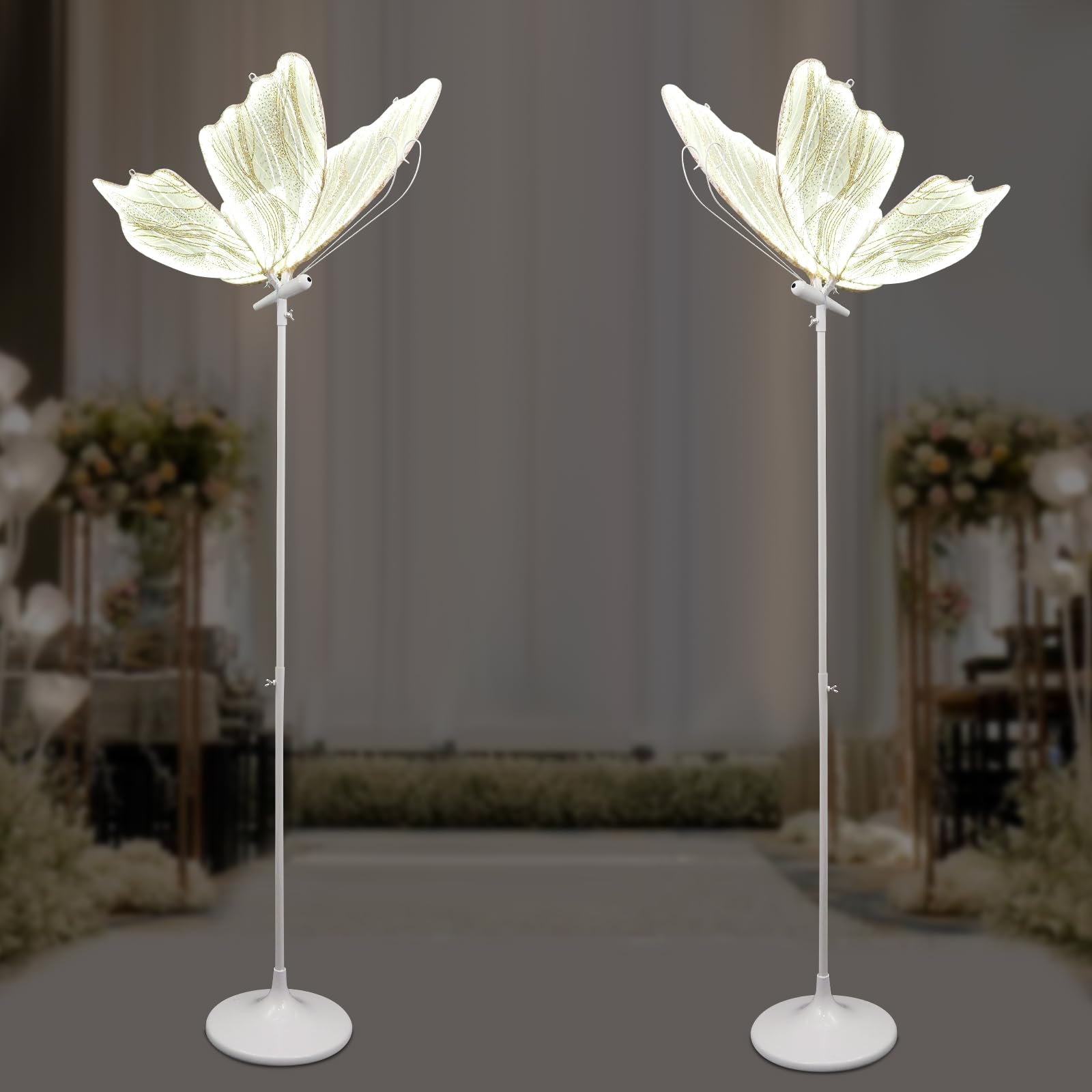 Bacocoo 110V Creative Butterfly LED Floor Lamp, 60cm/23.6in Wedding Butterfly Decorative Roadlight, 2pcs Romantic Hanging Decoration Props for Wedding, Christmas. (Gold)