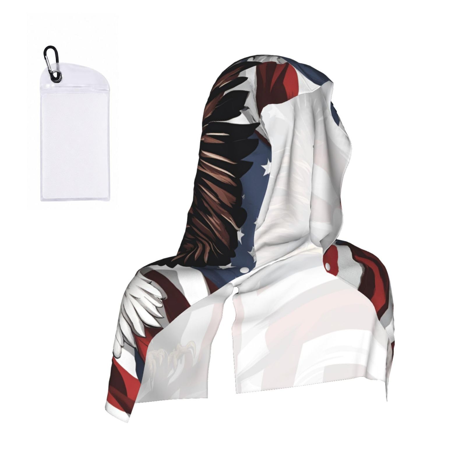 DUWAA Eagle With Usa Flag Print Reusable Hoodie Cooling Neck Wrap, Hot Weather Outdoor Sports Workout Head Towel For Stay Chill