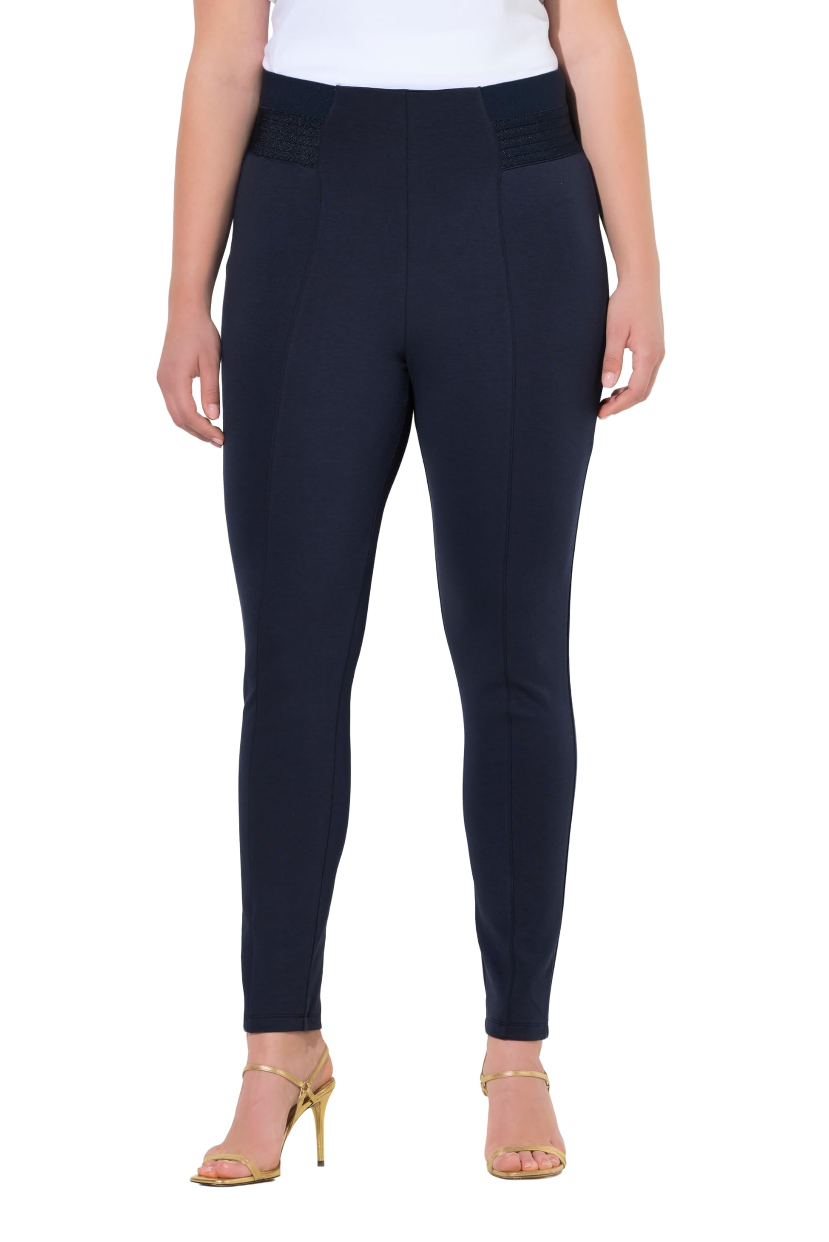 Ulla Popken Damen große Größen Übergrößen Plus Size Punto-Leggings, Biesen, schmales Bein, Elastikbund 845694