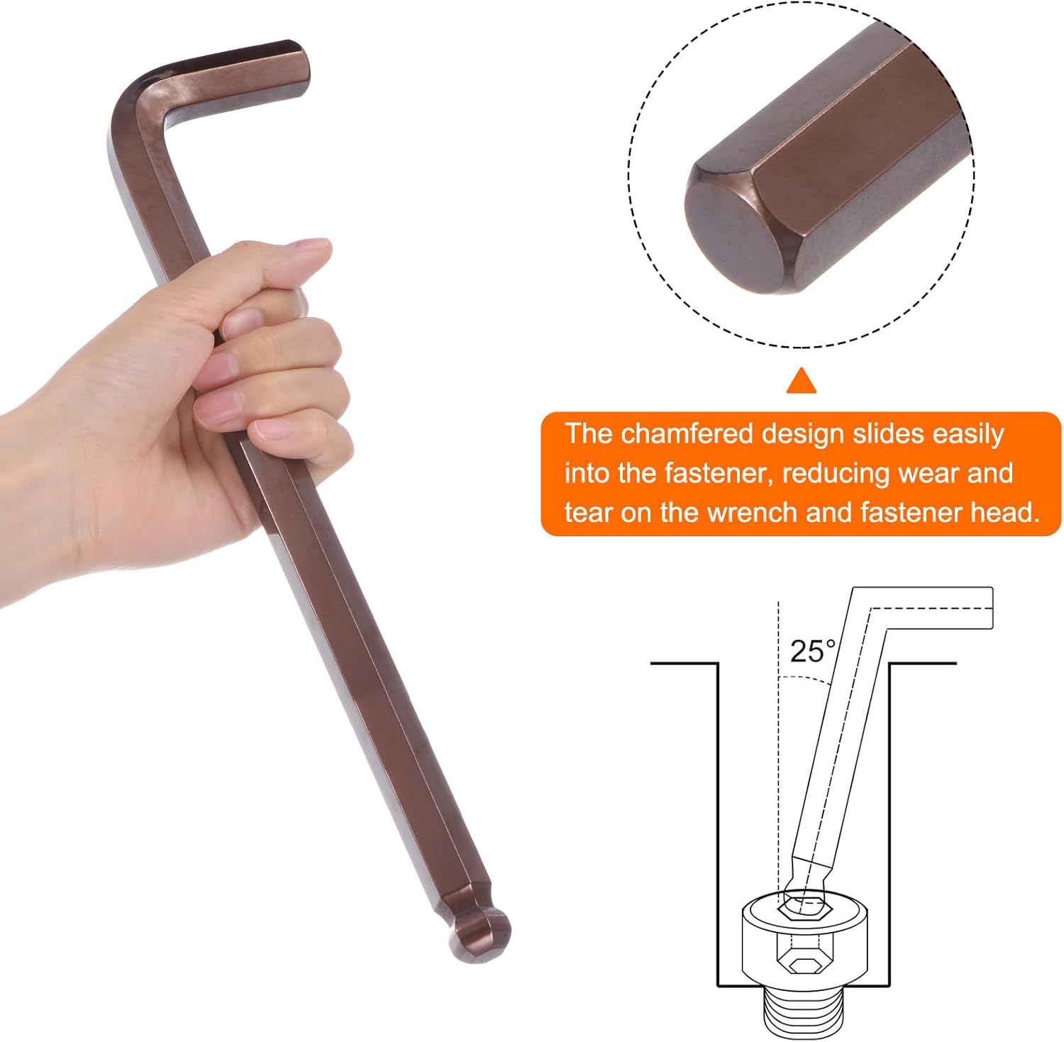 HARFINGTON Ball End Hex Key Wrench 17mm S2 Steel L-Shape Extra Long Arm Hexagon Metric Wrenches Repairing Tool for Home Repair, Red