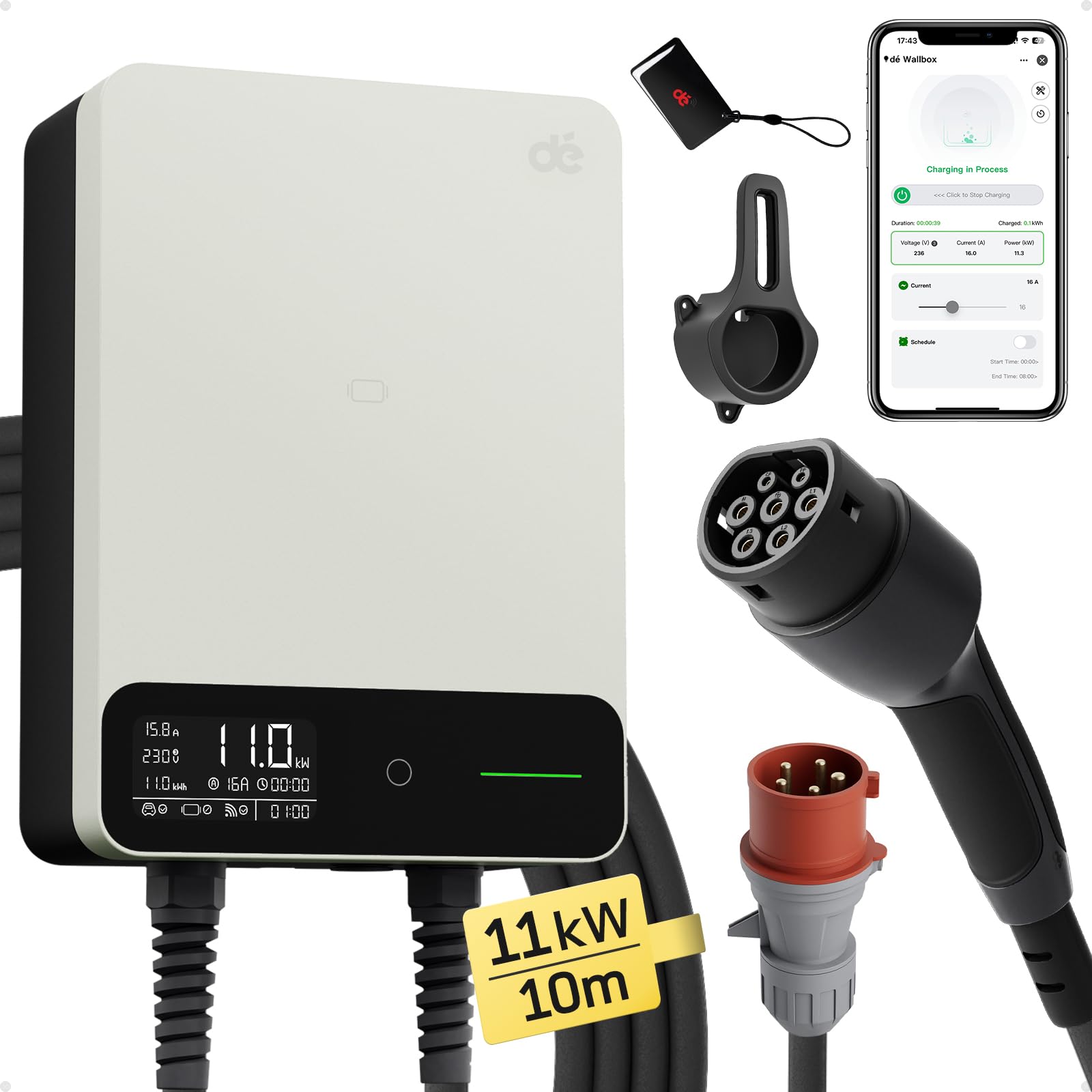dé Estación de Carga Coche Electrico 22kW App [6-32A, Trifásico] Wallbox 22kW con Cable Tipo 2 7,5 m, RFID, Estación de Carga con RCD Tipo-B y Protección ip54 para Model Y/3 y Otros BEV/PHEV — view 23