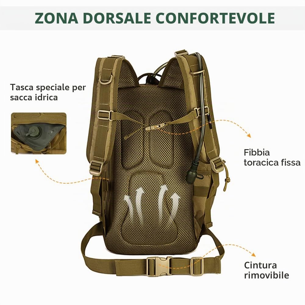 HUNTVP Zaino Militare 30L, Zaino Uomo Sportivo Tattico 30 Litri per Viaggio Trekking Ciclismo All'aperto Campeggio Escursionismo,Marrone