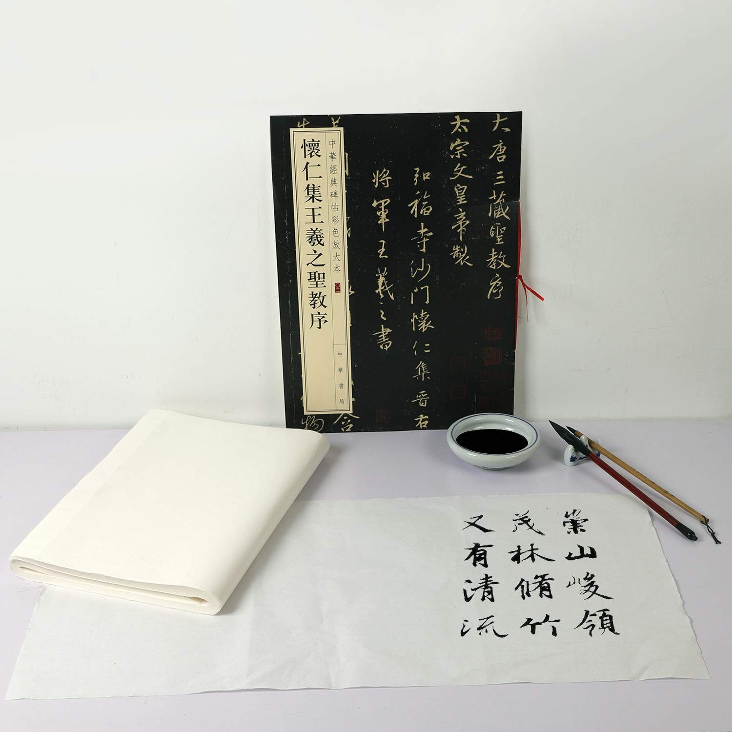 ZOENHOU 400 Sheets 13.6 x 27.2 Inch Xuan Rice Paper for Chinese Japanese Calligraphy, Half-raw Half-ripe Sumi Ink Drawing Rice Pape Without Grids for Chinese Character Writing